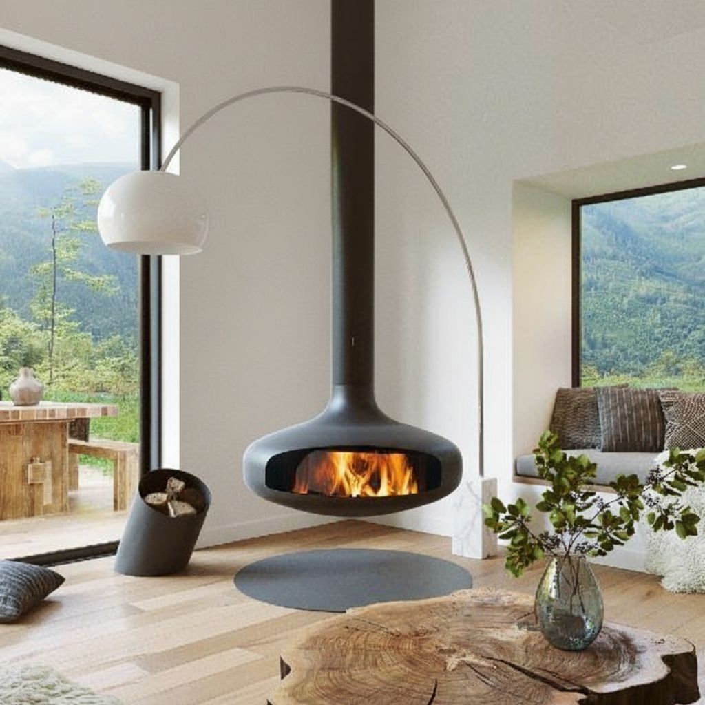 caminetto sospeso per soggiorno – MICHELE VOLPI STUDIO INTERIOR DESIGN immagine di un soggiorno con caminetto sospeso