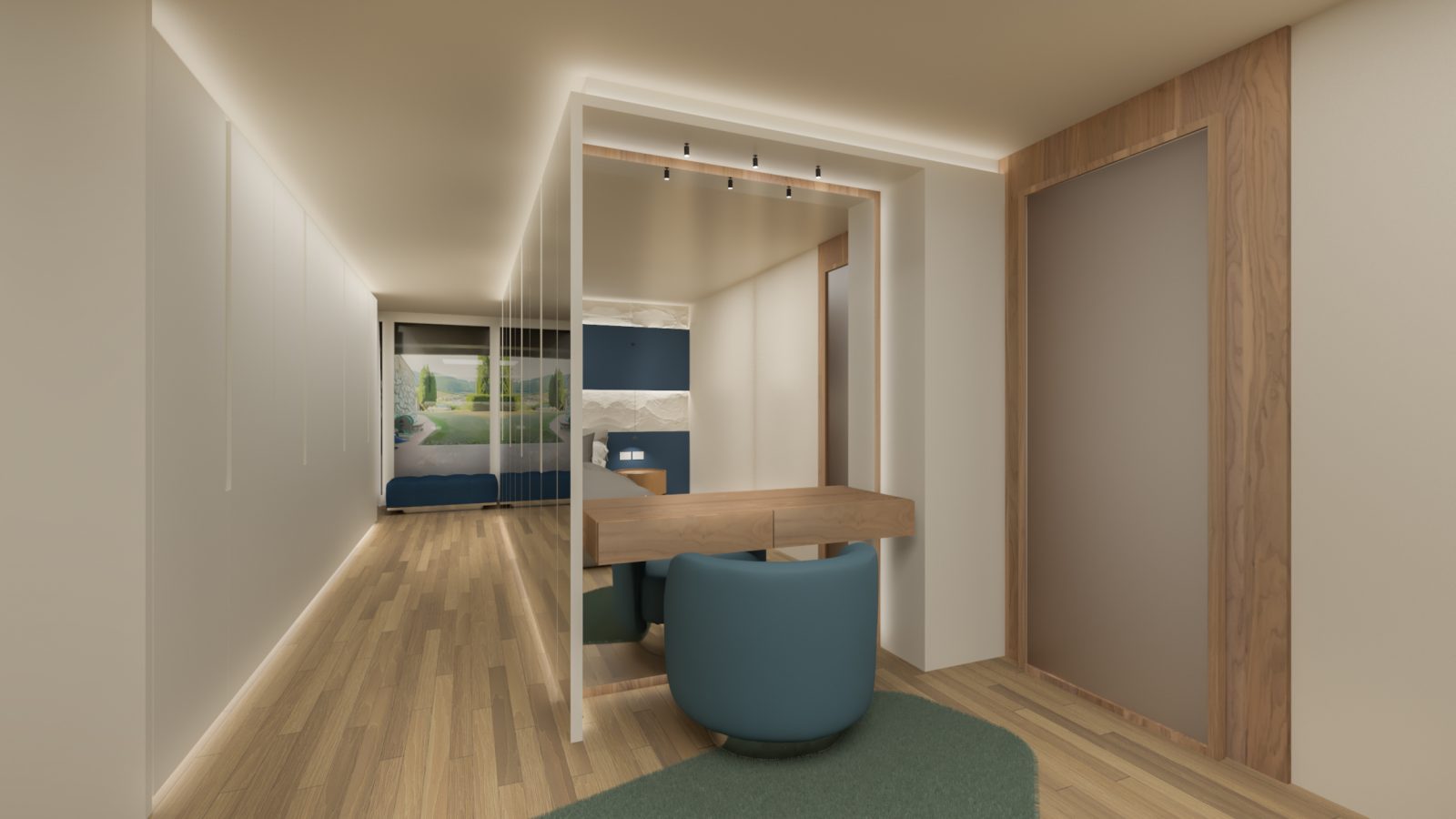 CAMERA con specchi – MICHELE VOLPI STUDIO INTERIOR DESIGN Particolare della zona beauty per una camera poco luminosa che necessita di una percezione dello spazio leggera e ampliata rispetto alle reali dimensioni. L'uso di toni chiari, luci led e molti specchi ha ottenuto lo scopo.