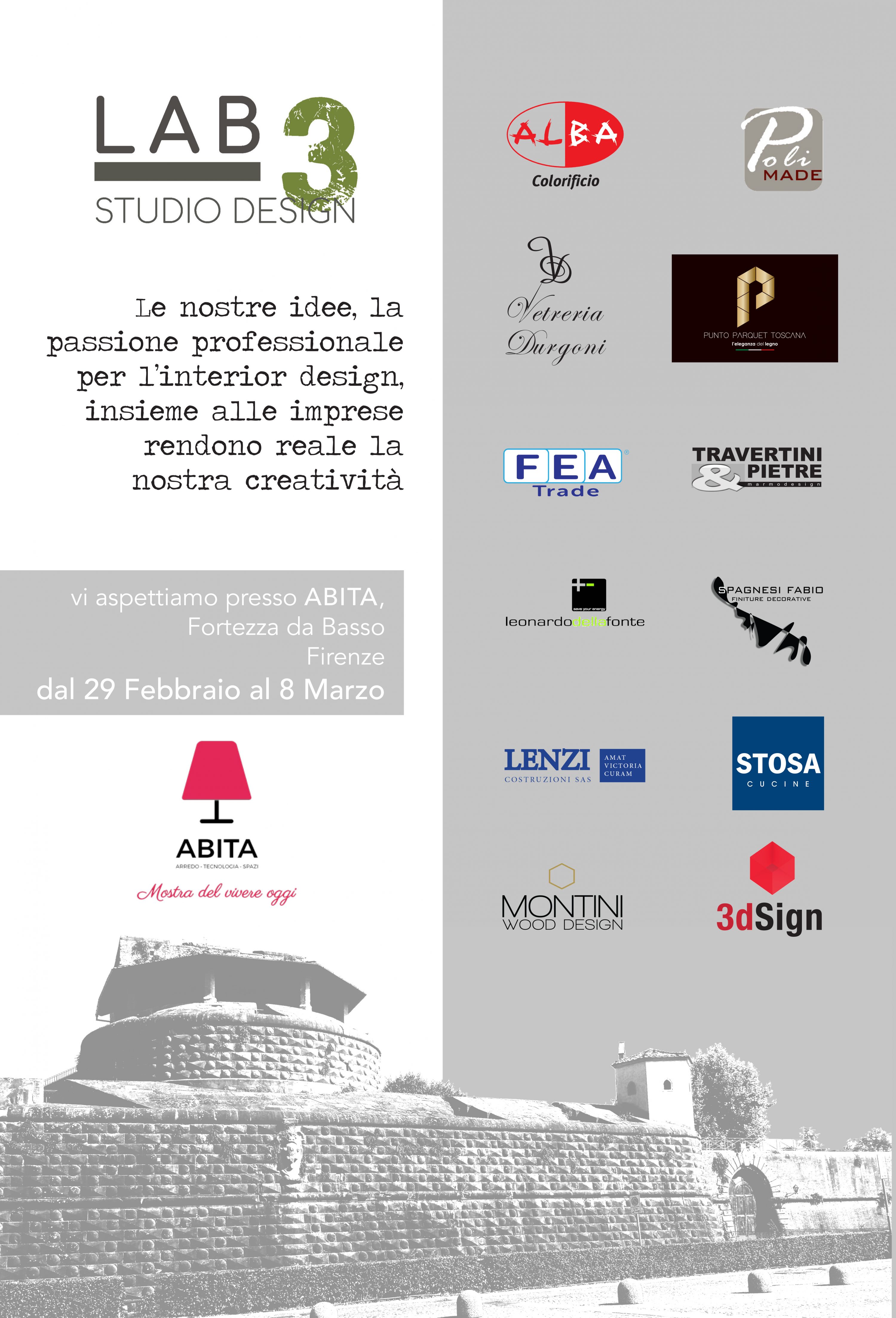 flyer LAB 3 STUDIO DESIGN . Fiera ABITA  2020 Firenze