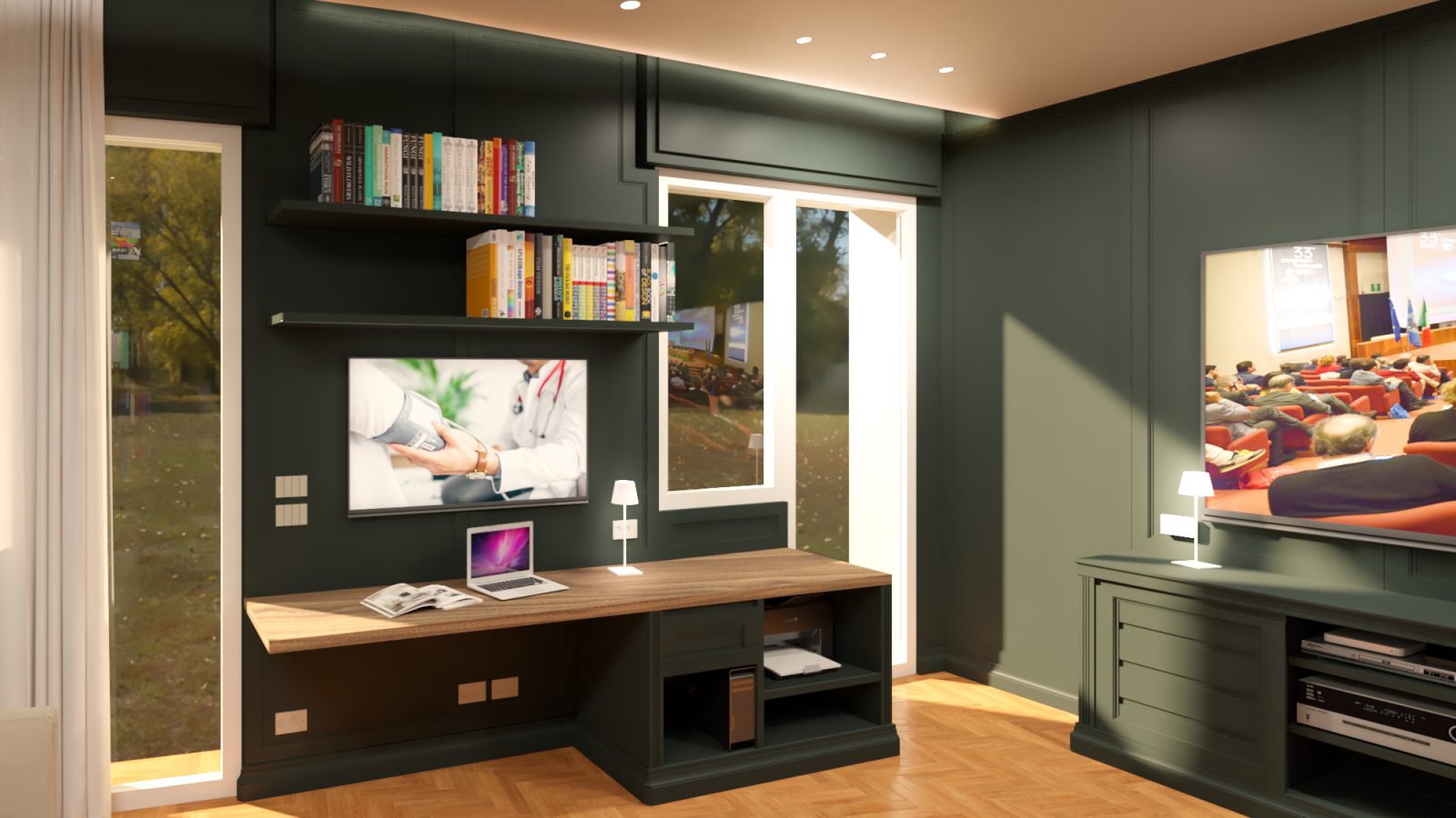 immagine di uno studio classico contemporaneo realizzato per una villa