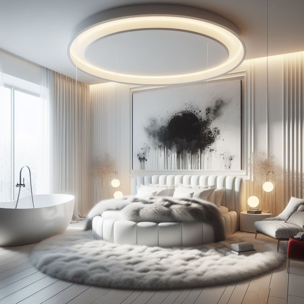 Suite di hotel di lusso dal design contemporaneo total white – MICHELE VOLPI STUDIO INTERIOR DESIGN Suite di hotel di lusso con design contemporaneo total white, letto imbottito, vasca freestanding e illuminazione scenografica integrata.
