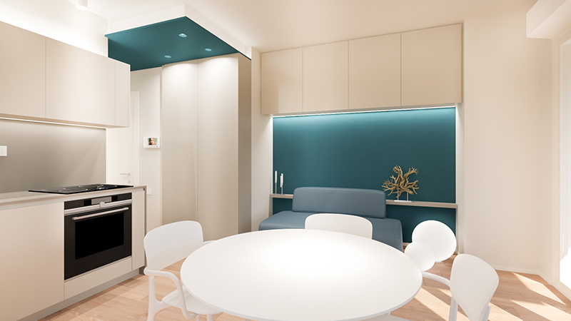 monolocale – MICHELE VOLPI STUDIO INTERIOR DESIGN immagine della zona giorno di una casa pensata per un ambiente vacanze