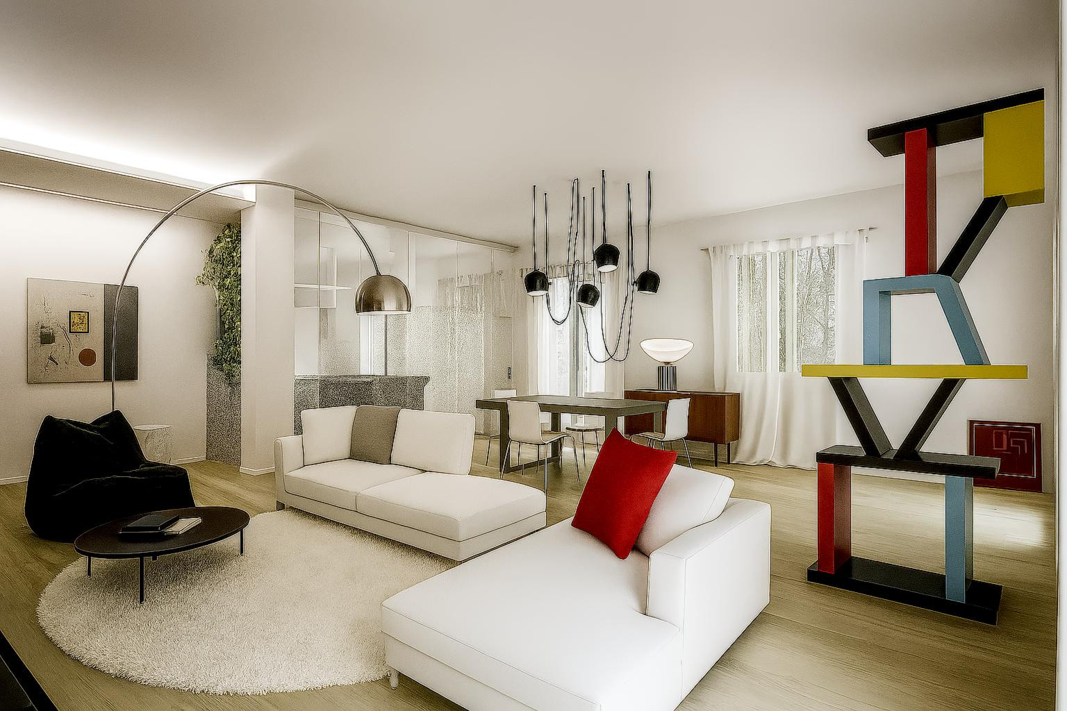 foto di un living dal design minimal e che strizza l'occhio all'arte